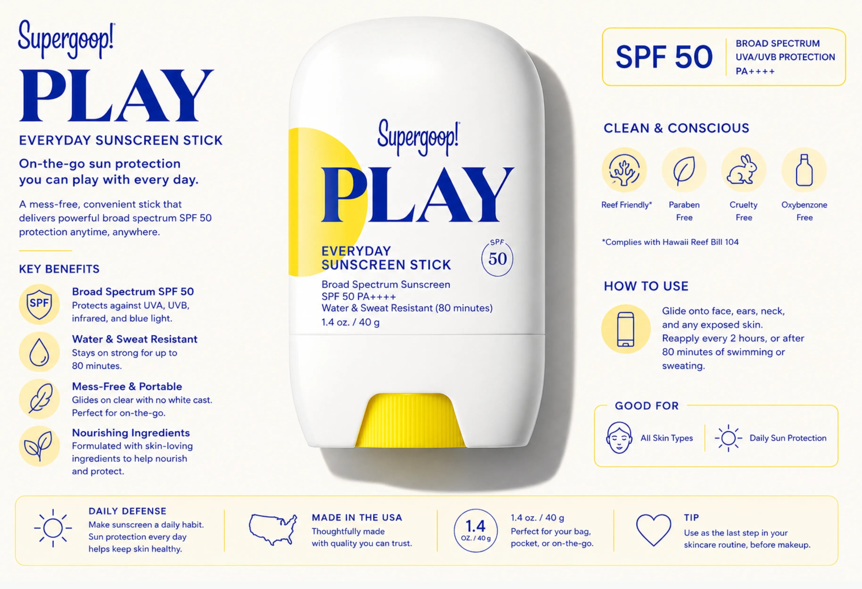 Supergoop! PLAY Everyday Stick SPF 50, 1.4 oz.