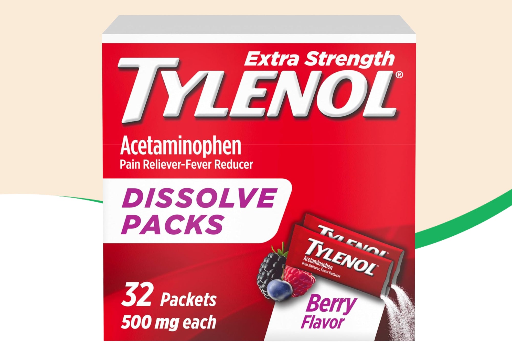 Tylenol Pain and Fever Powder Packs for Adults, Berry Flavor, 32 ct.