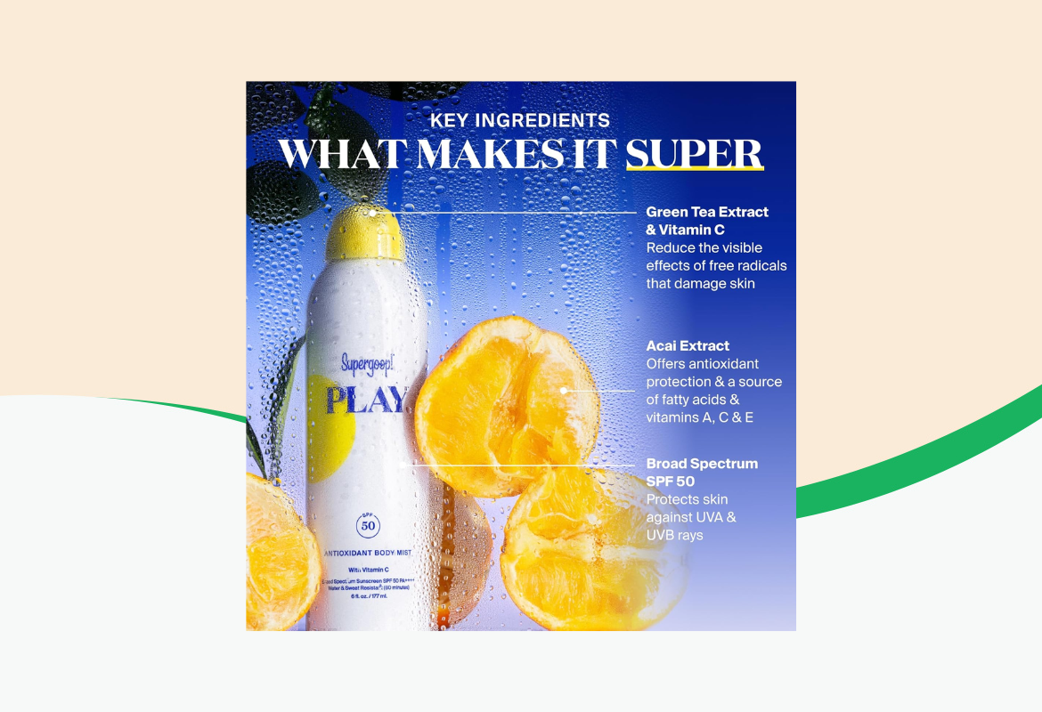 Supergoop! PLAY Antioxidant Body Mist SPF 50 with Vitamin C, 3 oz.
