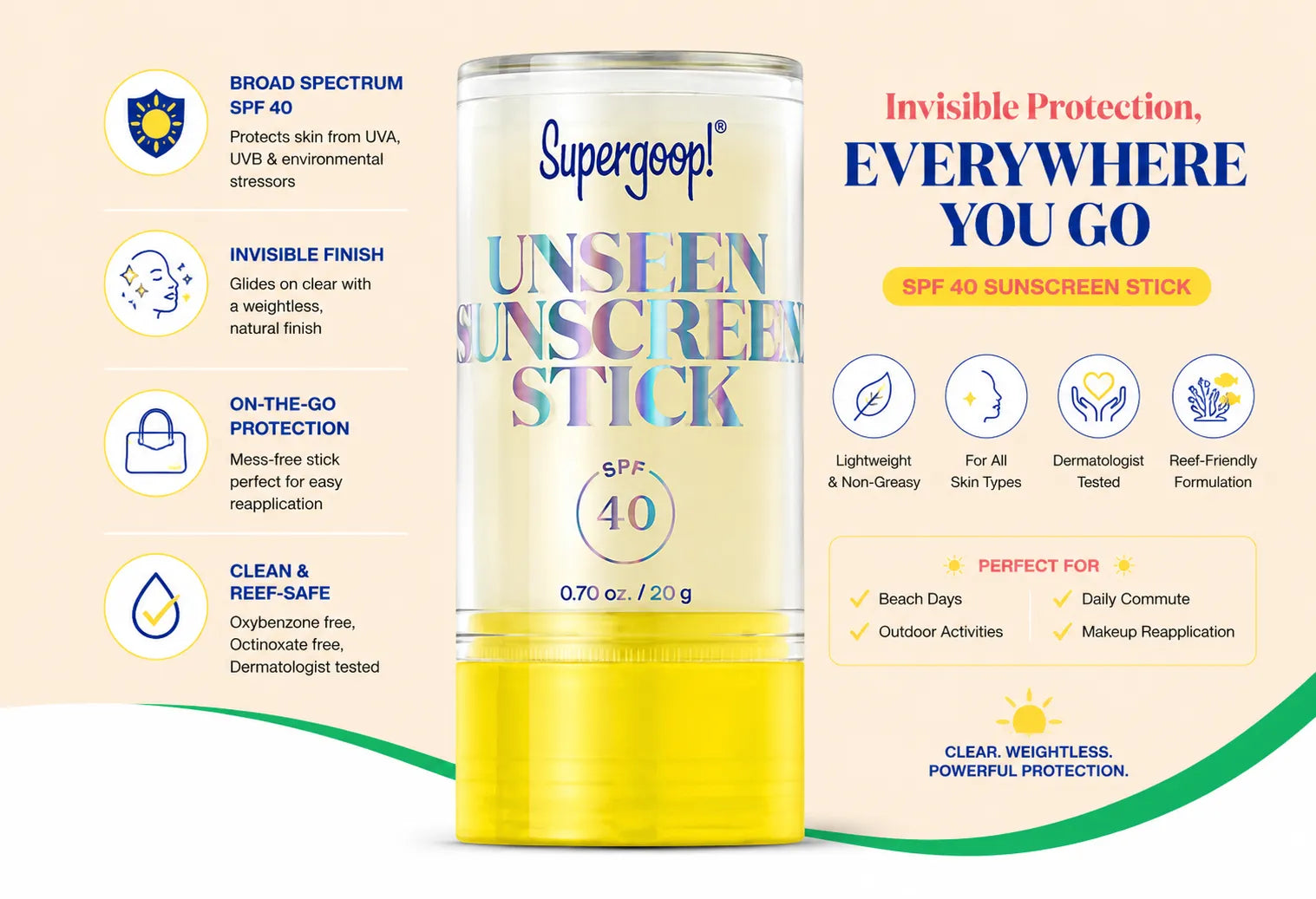 Supergoop! Unseen Sunscreen Stick, SPF 40, 0.70 oz.