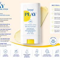 Supergoop! PLAY 100% Mineral Stick, SPF 50 with Olive Fruit Extract, .67 oz.