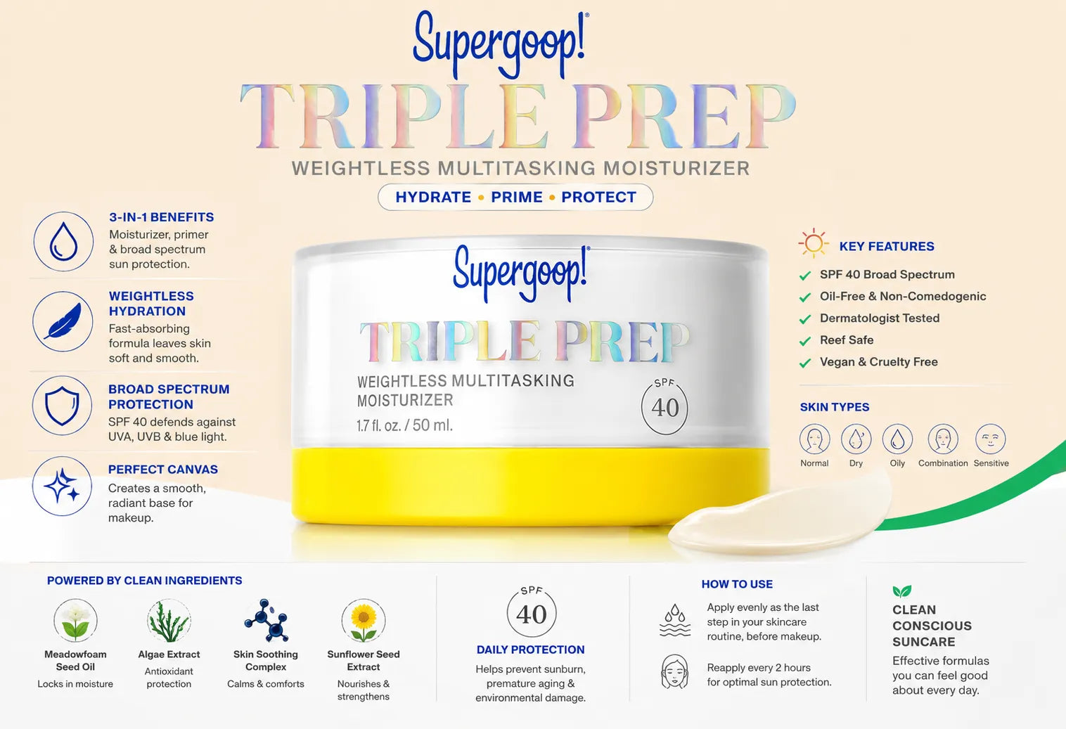 Supergoop! Triple Prep Weightless Daily Moisturizer – SPF 40