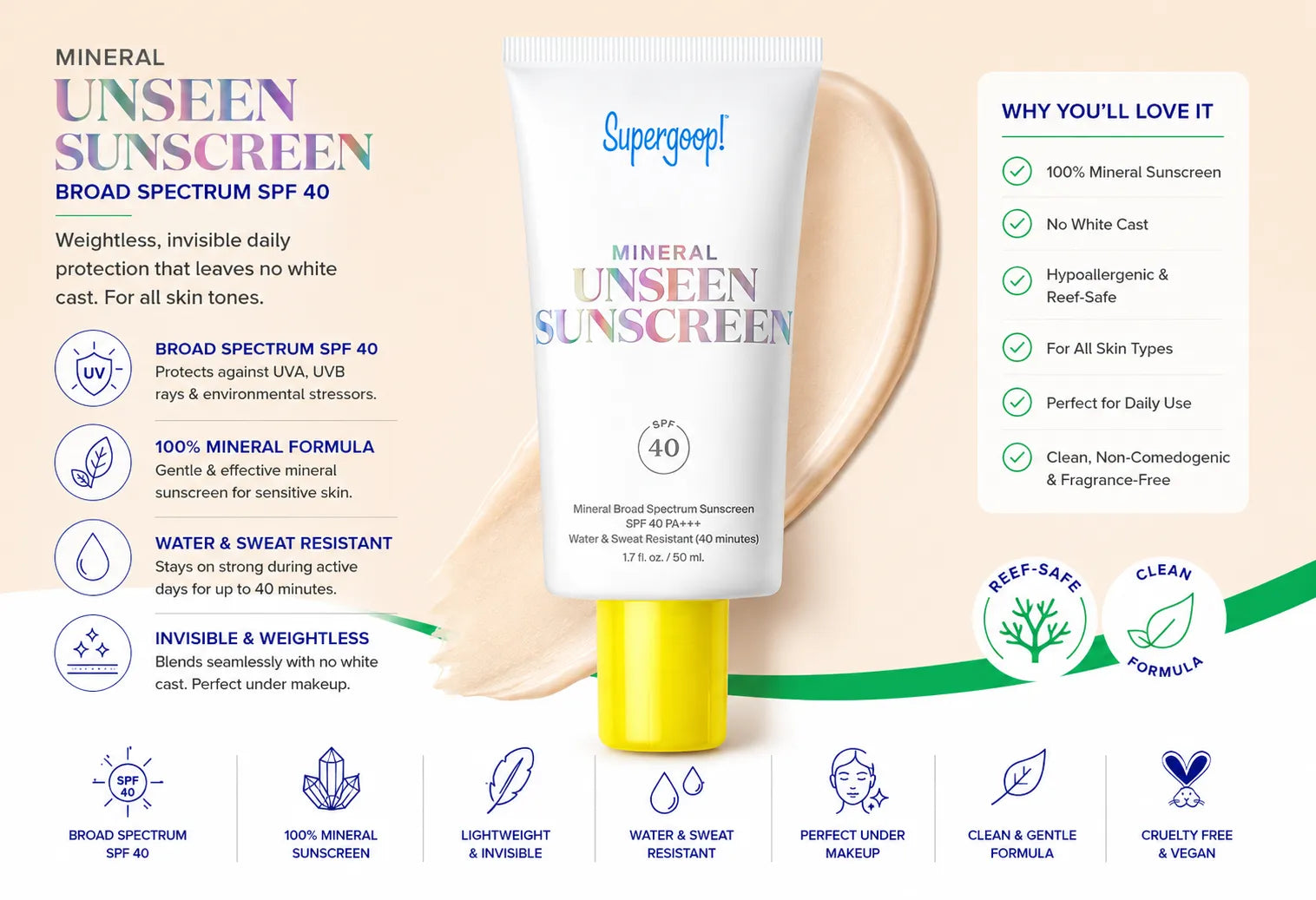 Supergoop! Mineral Unseen Sunscreen, SPF 40, 1.7 fl oz.