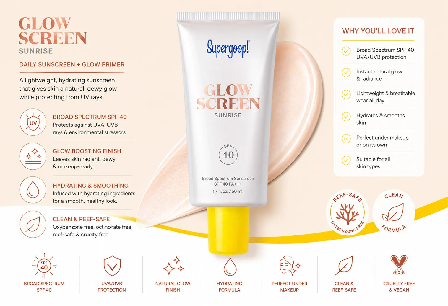 Supergoop! Glowscreen SPF 40, Sunrise, 1.7 fl oz.
