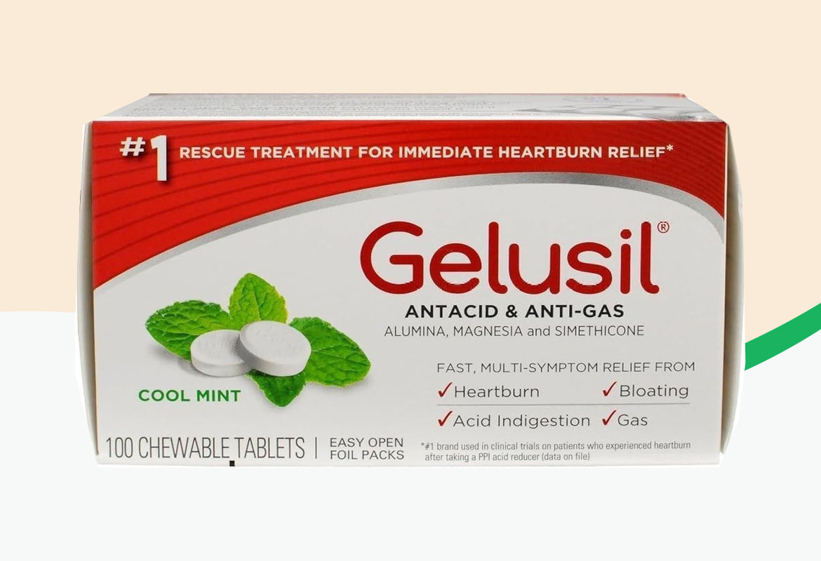 Gelusil Chewable Antacid & Anti-Gas Tablets, Cool Mint, 100 ct.