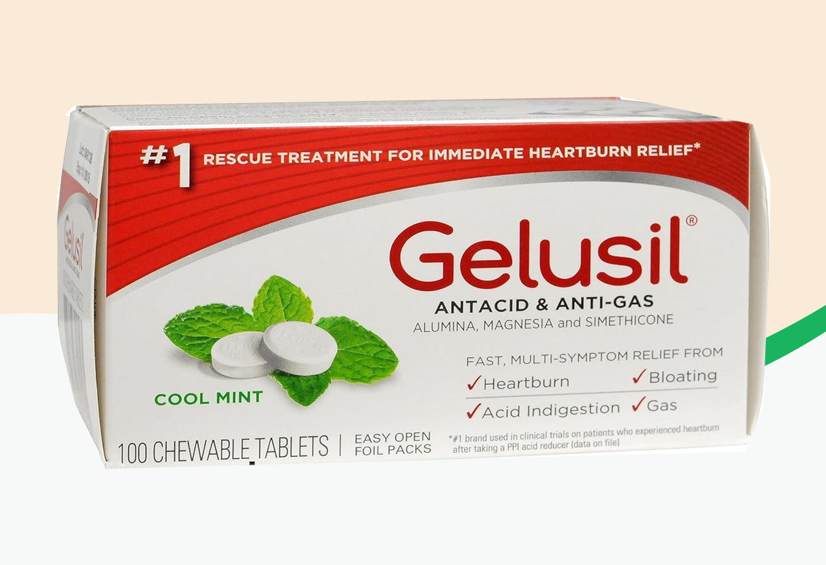 Gelusil Chewable Antacid & Anti-Gas Tablets, Cool Mint, 100 ct.