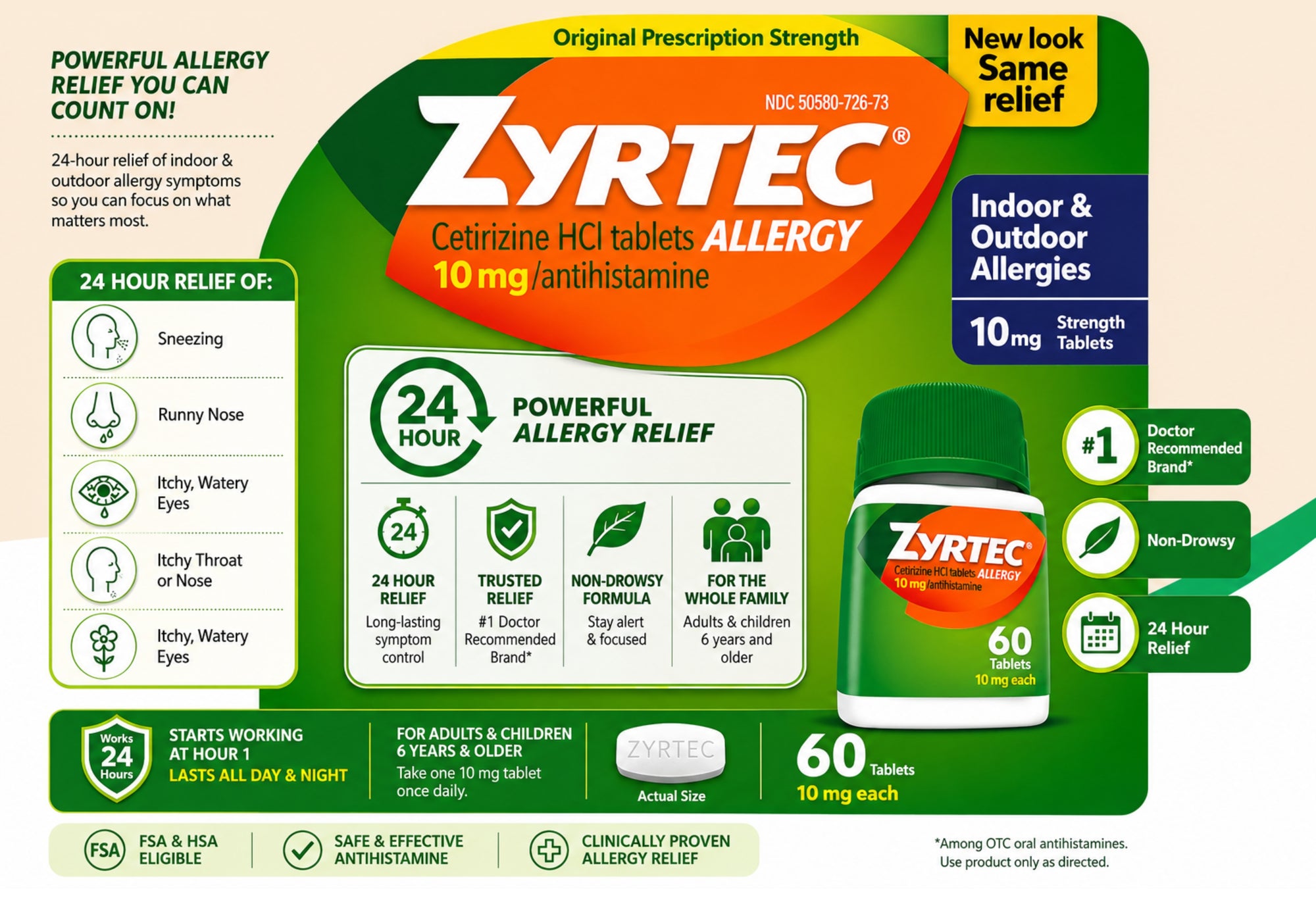 Zyrtec Indoor & Outdoor Allergy Relief Tablets, 10 mg,