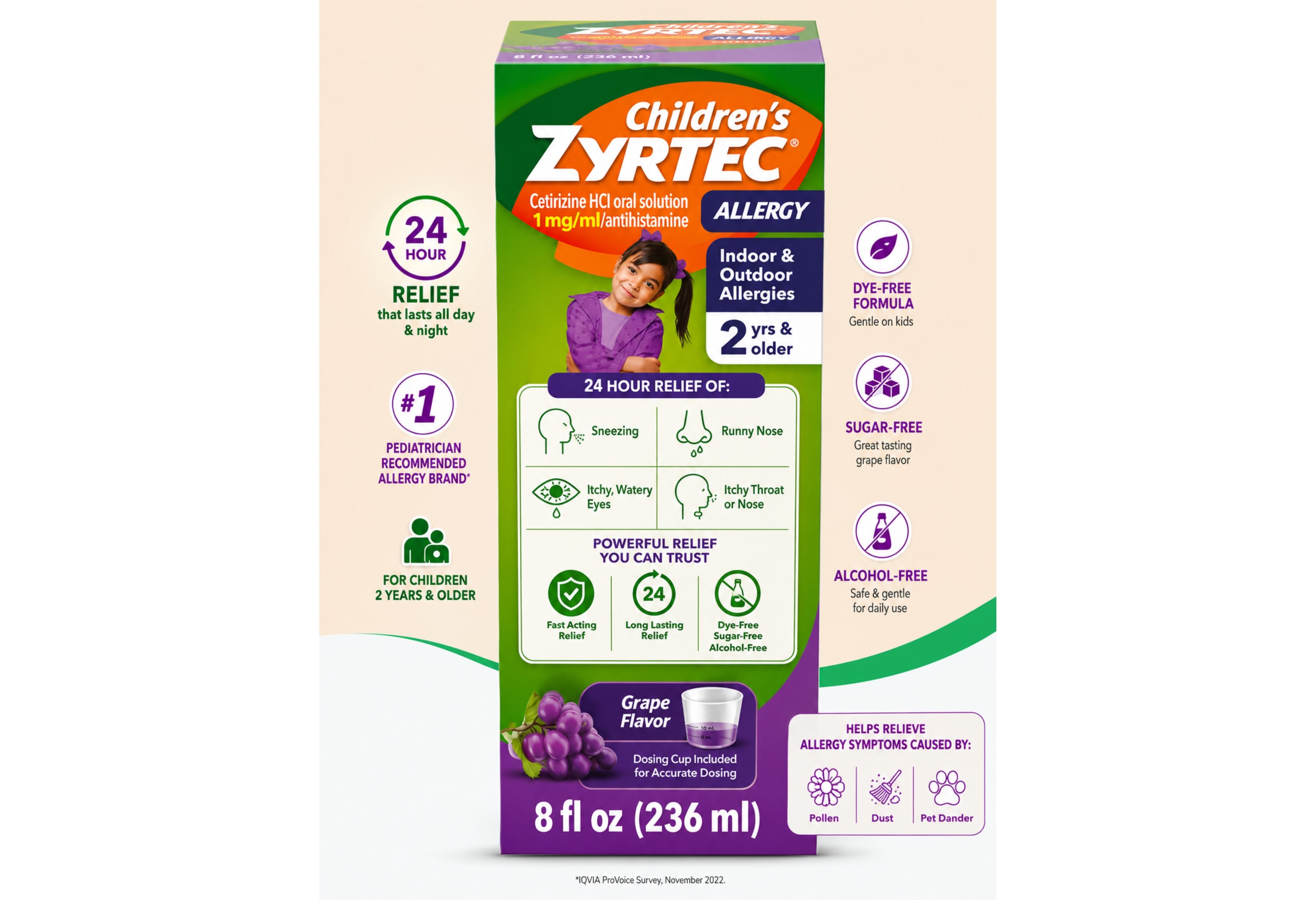 Children's Zyrtec 1 mg Grape Syrup, 8 fl oz.